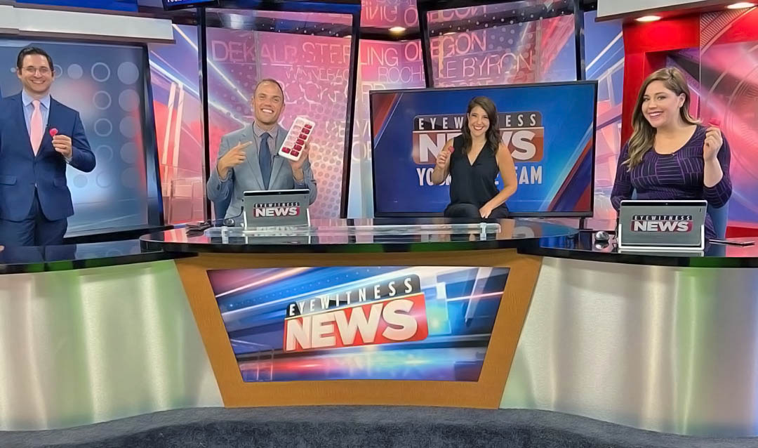 Michelle Abraham, Whitney Martin, and Elliot Grandia at interview set of WTVO 17 News