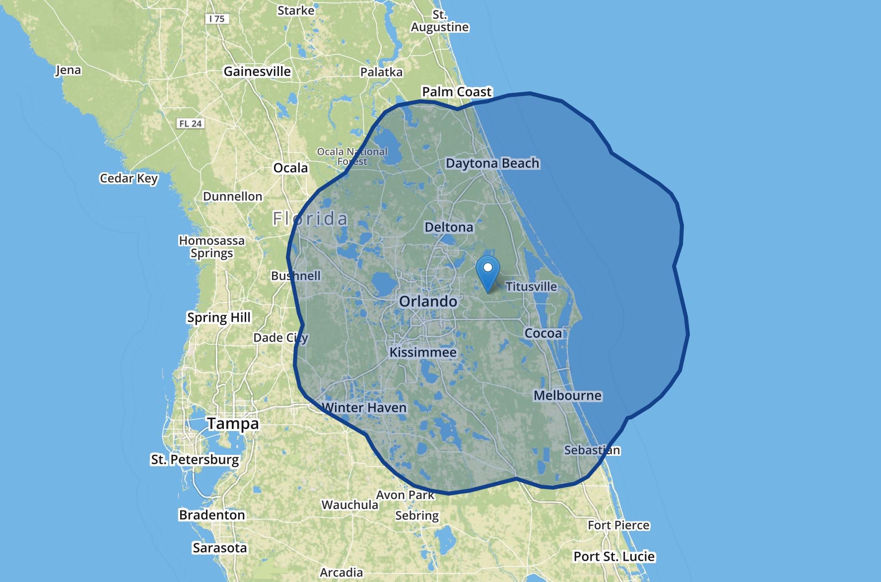 WFTV Coverage Area map